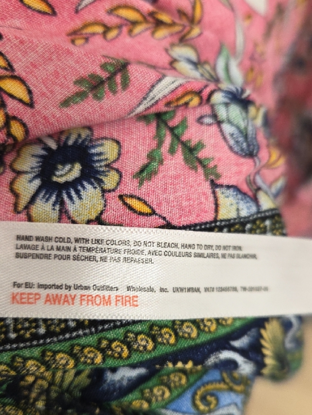 Anthropologie Coral-Pink Floral Kimono Robe with Navy Border - Picture 3 of 5